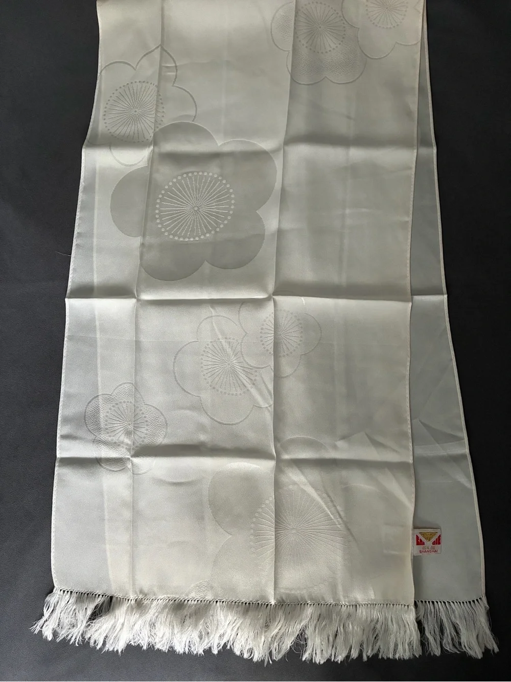 100% Pure Silk Cream Scarf with cherry blossom print